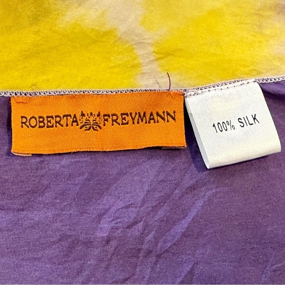 Roberta Freymann 100% Silk Tie-Dye Wrap / Scarf - Purple & Yellow /76x44in - Picture 11 of 11